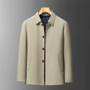 Men’s Mid-Length Jacket – Regular Fit – Button Front – Point Collar – Plaid Lined