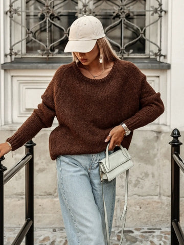 Women’s Pullover Sweater – Wool Knit – Relaxed Fit – Ribbed Cuffs – Full Sleeve