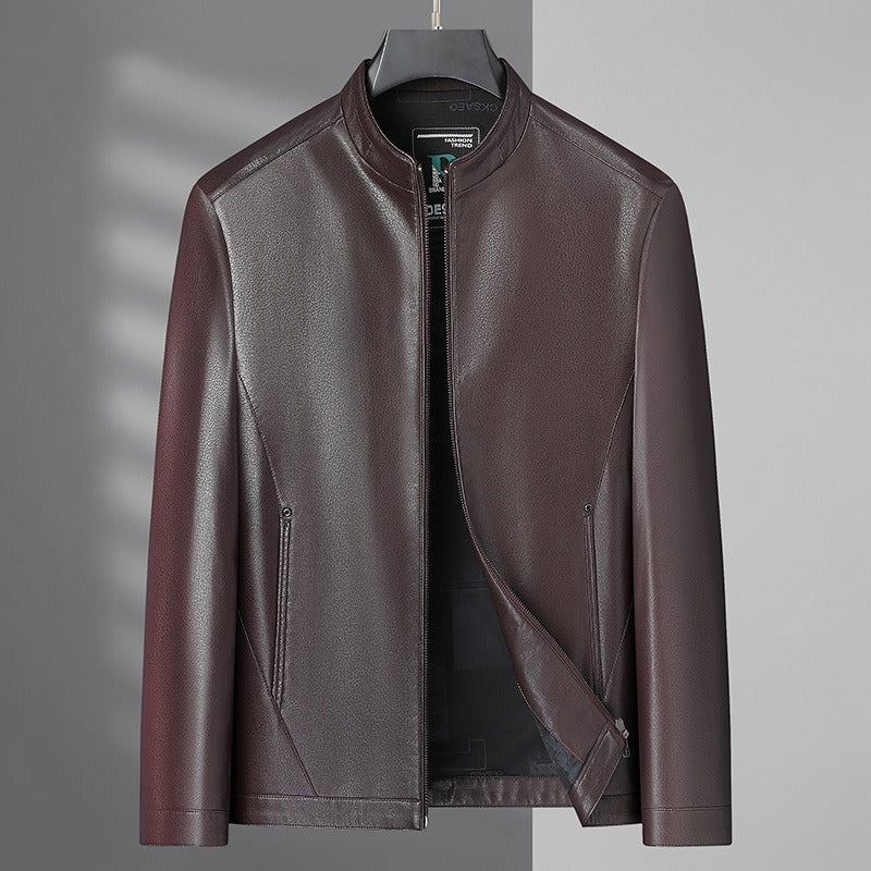 Men’s Jacket – Faux Leather – Slim Regular Fit – Stand Collar – Zipper Pockets