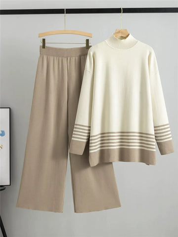 Women’s Two-Piece Set – Knit Sweater and Wide-Leg Pants – Relaxed Fit Cozy Loungewear