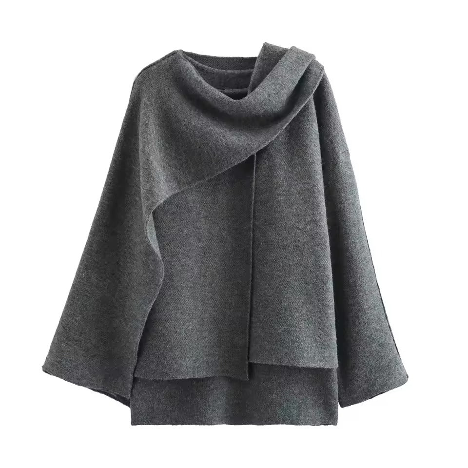 Women’s Coat – Oversized Fit – Wool Knit Texture – Mid-Length – Shawl Collar