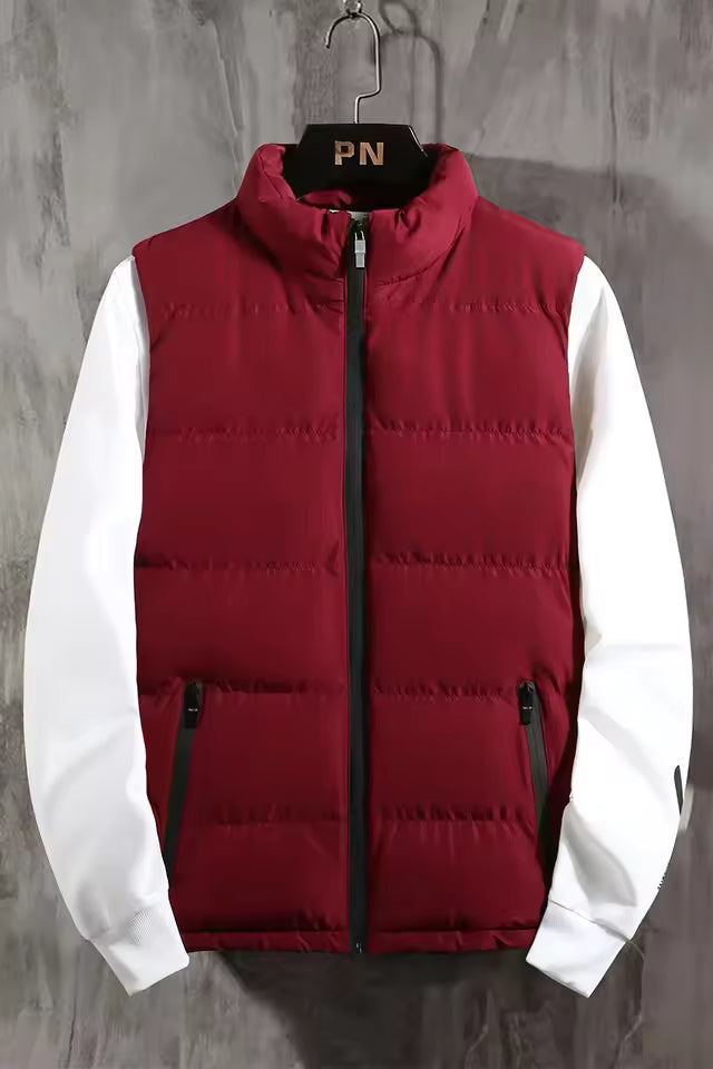 Men’s Quilted Vest – Regular Fit – High Collar – Padded – Wind Resistant – Zip Pockets