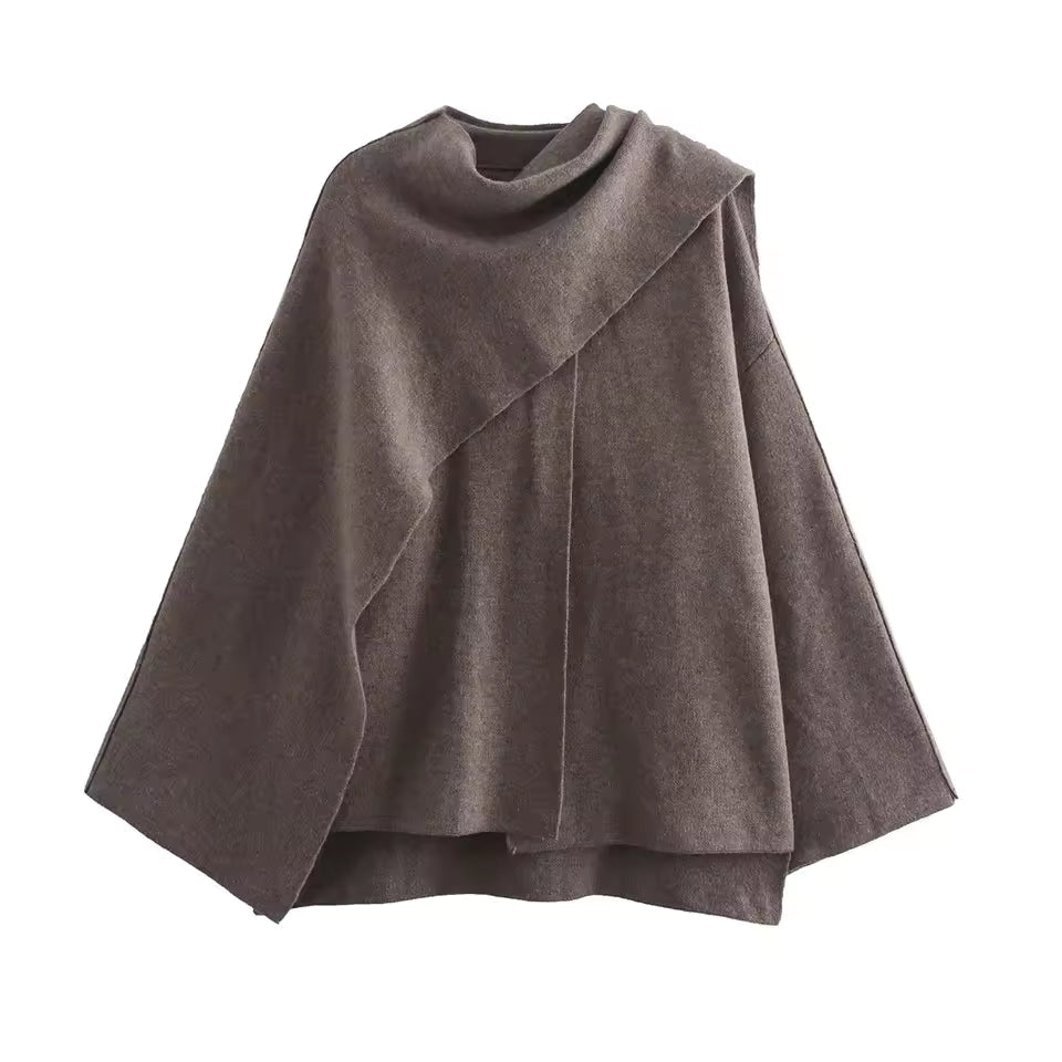Women’s Coat – Oversized Fit – Wool Knit Texture – Mid-Length – Shawl Collar