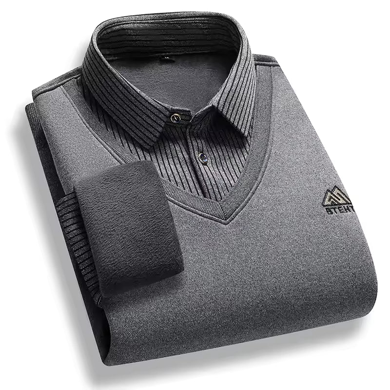 Men’s Pullover Sweater – Thick Knit – Fleece Lined – Polo Neck – Regular Fit