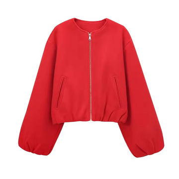 Women’s Bomber Jacket – Cropped Fit – Soft Touch – Voluminous Sleeves – Zip Front