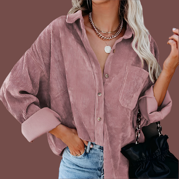 Women’s Corduroy Jacket – Oversized Fit – Button-Up – Ribbed Texture – Hip Length