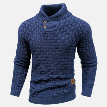 Men’s Sweater – Wool Knit – Shawl Collar – Button Neck – Regular Fit – Textured Weave