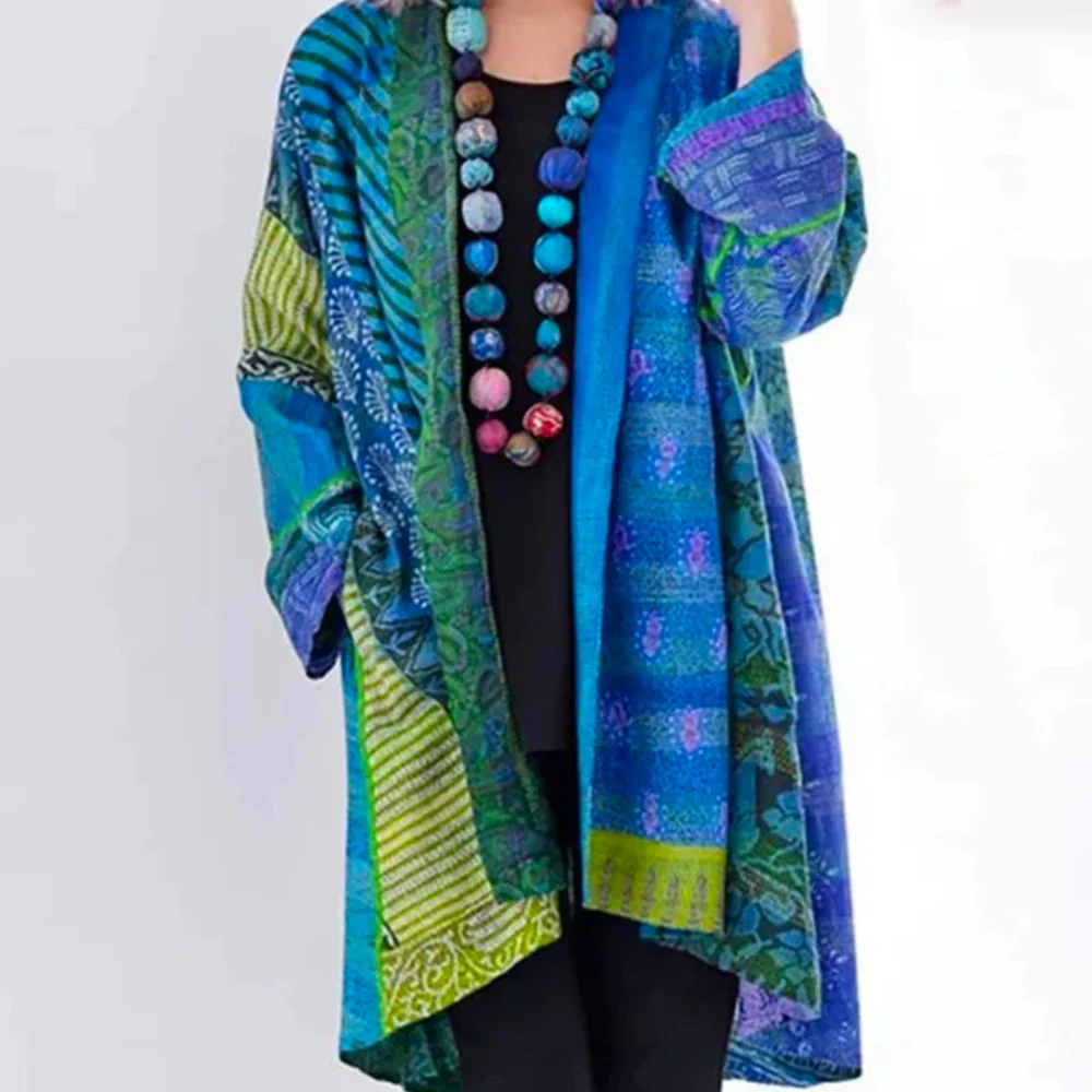 Women’s Long Cardigan – Oversized Fit – Textured Knit – Open Front – Boho Style