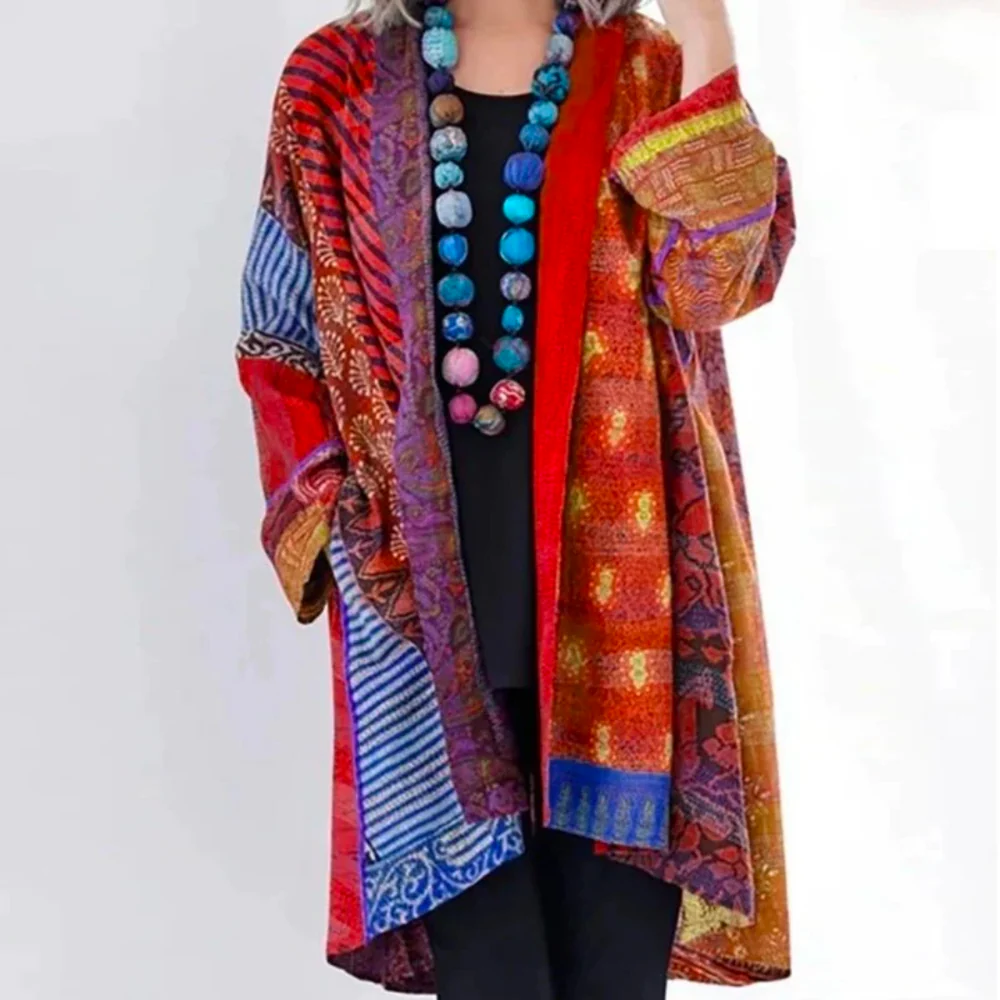 Women’s Long Cardigan – Oversized Fit – Textured Knit – Open Front – Boho Style