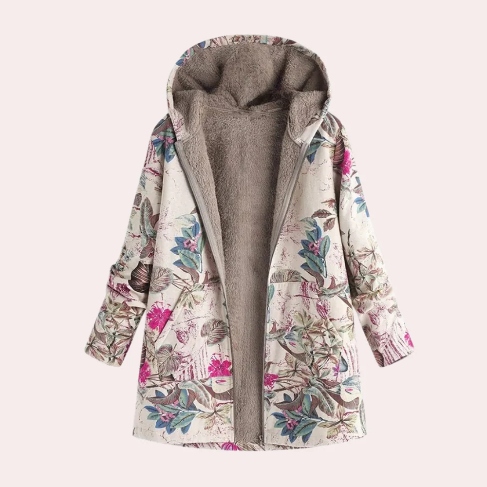 Women’s Hooded Jacket – Relaxed Fit – Plush Lined – Floral Print – Hip Length Casual Wear