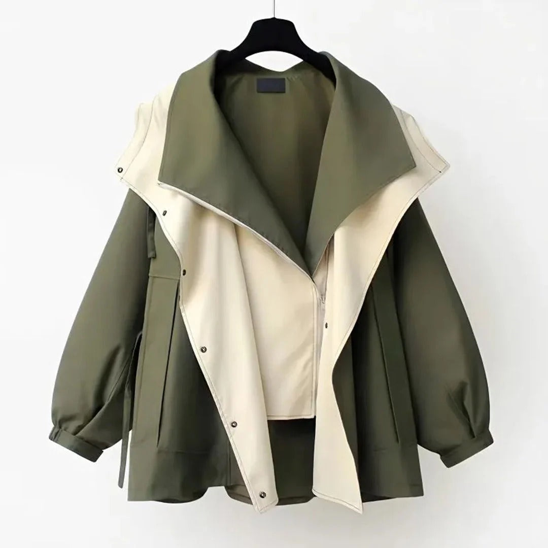 Women’s Coat – Oversized Fit – Wool Blend – Statement Collar – Button Closure