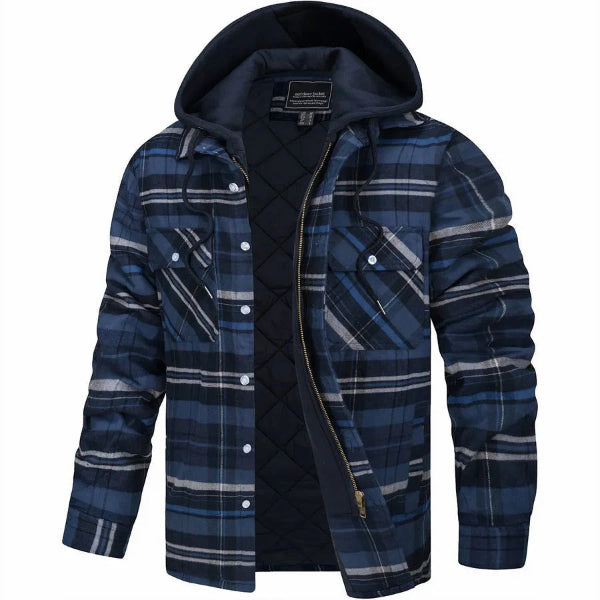 Men’s Bomber Jacket – Plaid Flannel Look – Quilted Lining – Hooded – Casual Fit