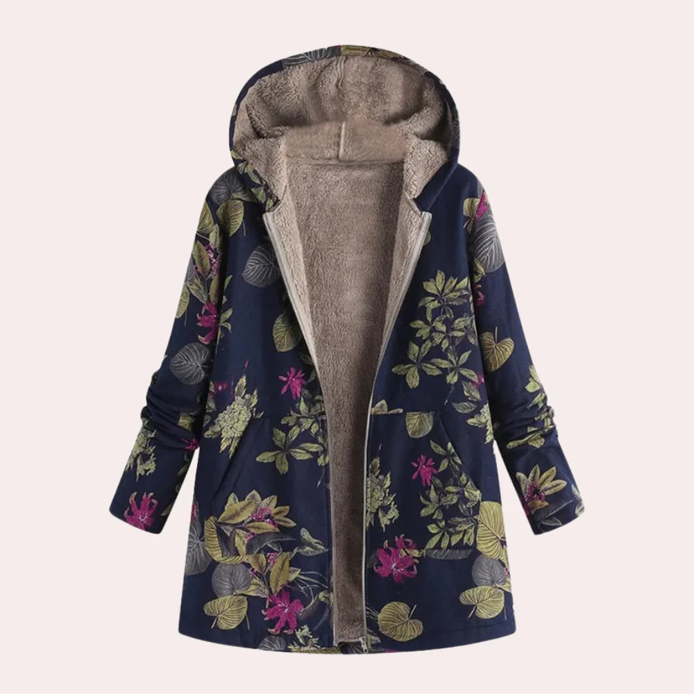 Women’s Hooded Jacket – Relaxed Fit – Plush Lined – Floral Print – Hip Length Casual Wear