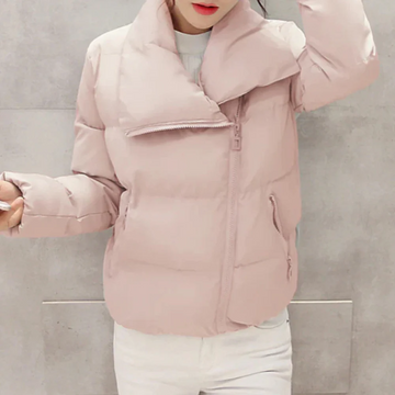 Women’s Quilted Coat – Regular Fit – Padded – Funnel Neck – Zip Front – Hip Length