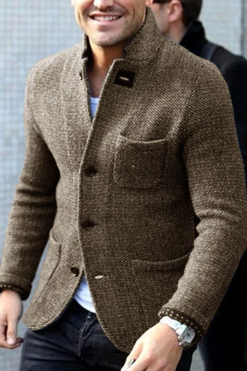 Men’s Blazer – Tailored Fit – Textured Wool – Stand Collar – Formal Business Wear