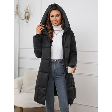 Women’s Padded Coat – Slim Fit – Mid-Length – Quilted Hooded Insulated Outerwear