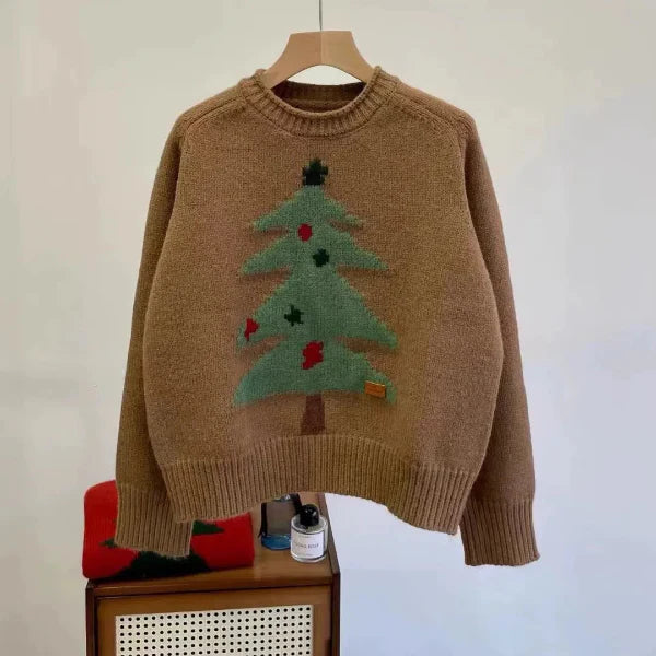 Women’s Pullover Sweater – Wool Blend Knit – Relaxed Fit – Crew Neck Tree Graphic
