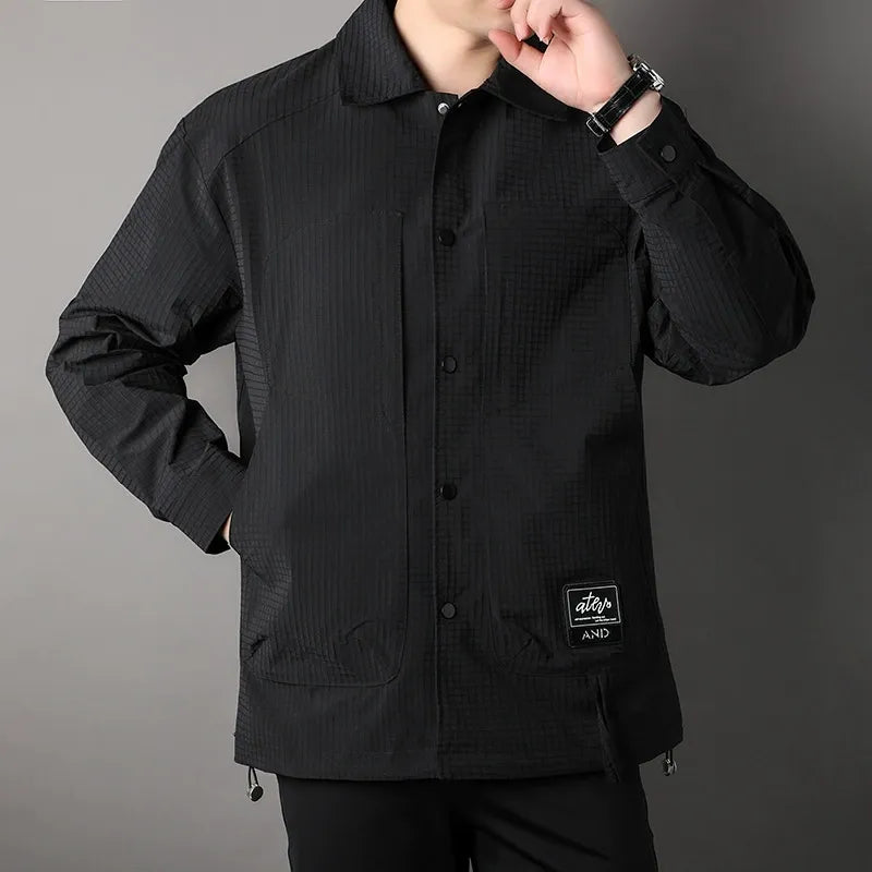 Men’s Jacket – Loose Fit – Textured Basketweave – Snap Button – Multi Pocket