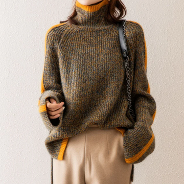 Women’s Pullover Sweater – Oversized Fit – Wool – Turtleneck – Ribbed Knit Design