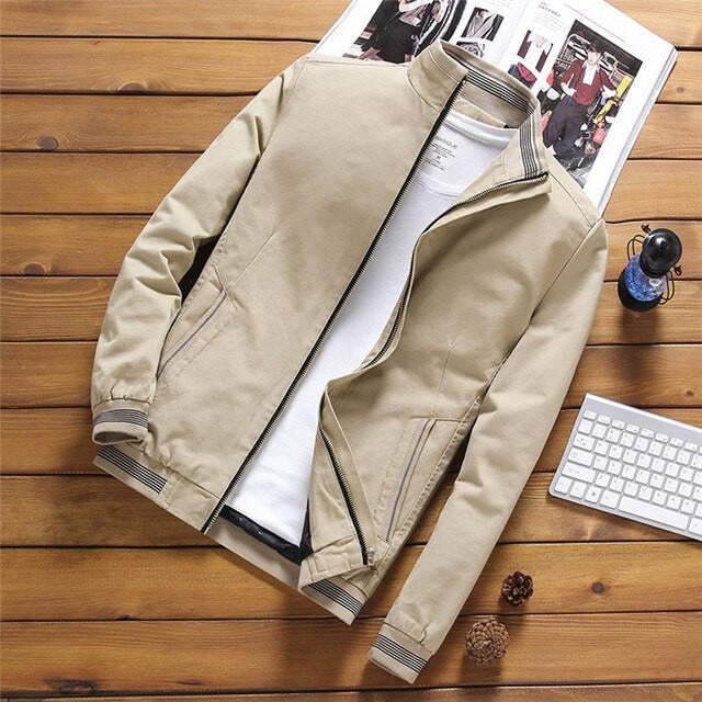 Men’s Bomber Jacket – Cotton Blend – Casual Fit – Ribbed Trim – Zip Front