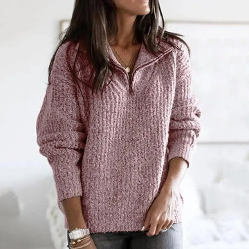 Women’s Half-Zip Sweater – Relaxed Fit – Chunky Knit – Wool Blend – Long Sleeve Casual