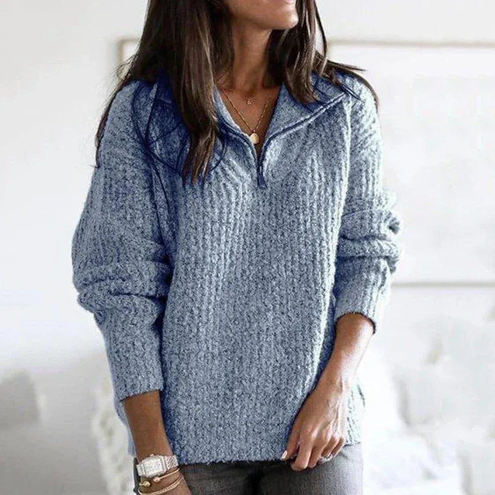 Women’s Half-Zip Sweater – Relaxed Fit – Chunky Knit – Wool Blend – Long Sleeve Casual