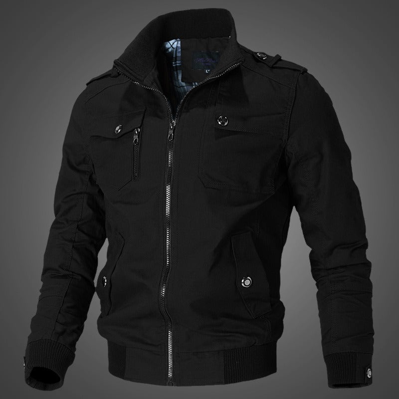 Men’s Bomber Jacket – Slim Fit – Structured Silhouette – Stand-Up Collar – Multiple Pockets