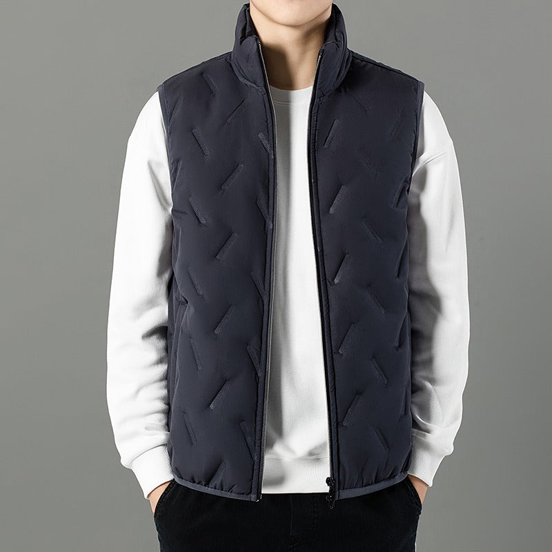 Men’s Vest – Quilted Chevron – Insulated Padded – Stand Collar – Regular Fit