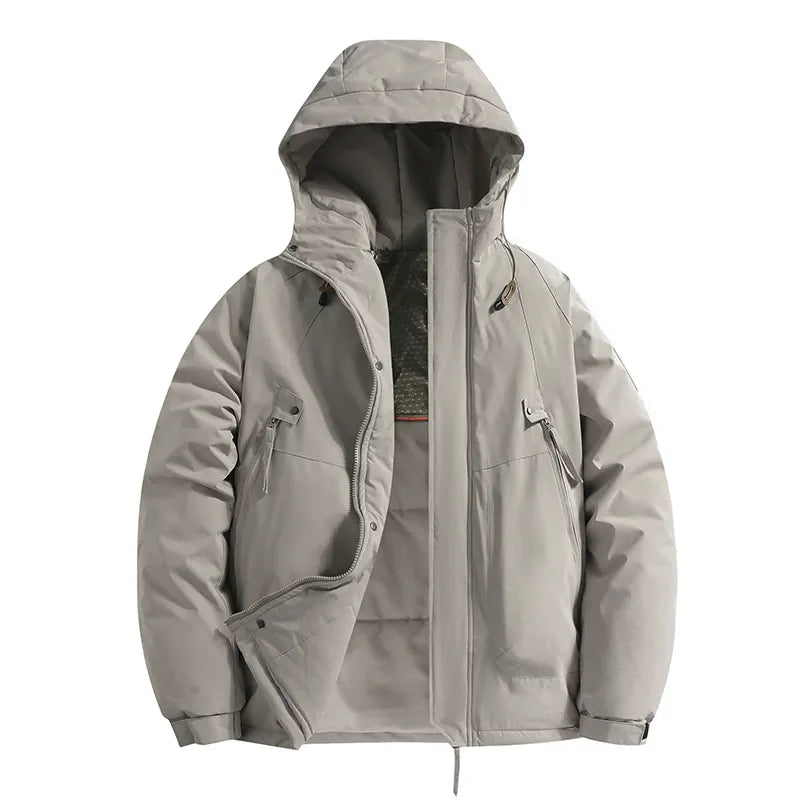 Men’s Hooded Jacket – Relaxed Fit – Padded Insulation – Water-Resistant Windproof – Zipper Pockets