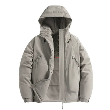 Men’s Hooded Jacket – Relaxed Fit – Padded Insulation – Water-Resistant Windproof – Zipper Pockets