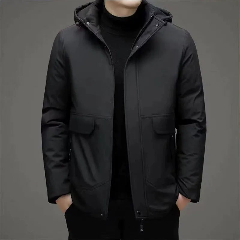 Men’s Hooded Coat – Padded Insulated – Windproof – Regular Fit – Hip Length