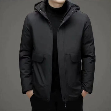 Men’s Hooded Coat – Padded Insulated – Windproof – Regular Fit – Hip Length