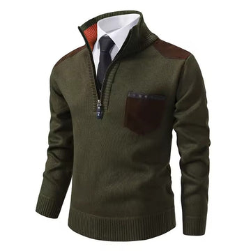 Men’s Pullover Sweater – Wool Knit – Regular Fit – Half-Zip with Chest Pocket
