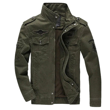 Men’s Biker Jacket – Cotton – Structured Fit – Zipper Front – Epaulettes – Patch Detail