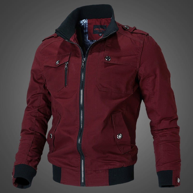 Men’s Bomber Jacket – Slim Fit – Structured Silhouette – Stand-Up Collar – Multiple Pockets