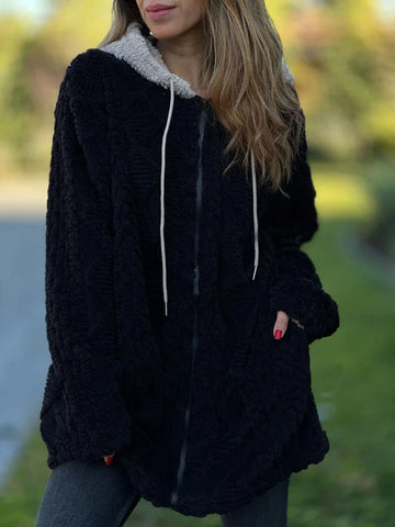 Women’s Hooded Jacket – Plush Knit Texture – Relaxed Fit – Full-Zip Casual Layer