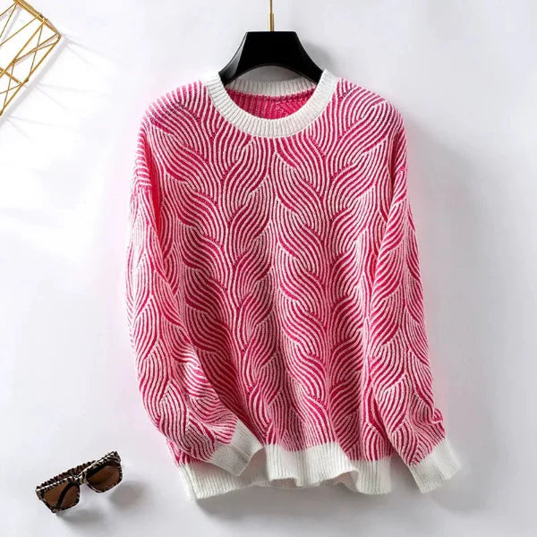 Women’s Pullover Sweater – Wool Knit – Loose Fit – Round Neck – Striped Design