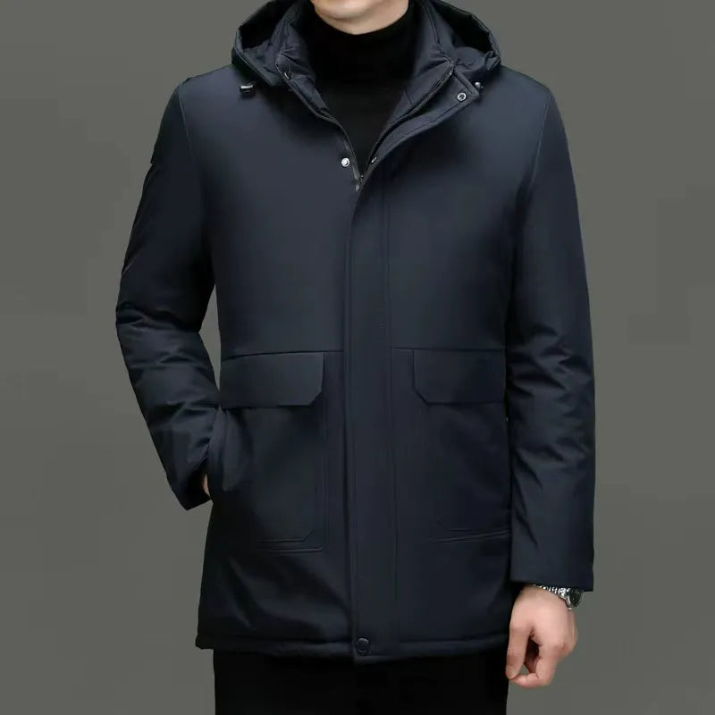 Men’s Hooded Coat – Padded Insulated – Windproof – Regular Fit – Hip Length