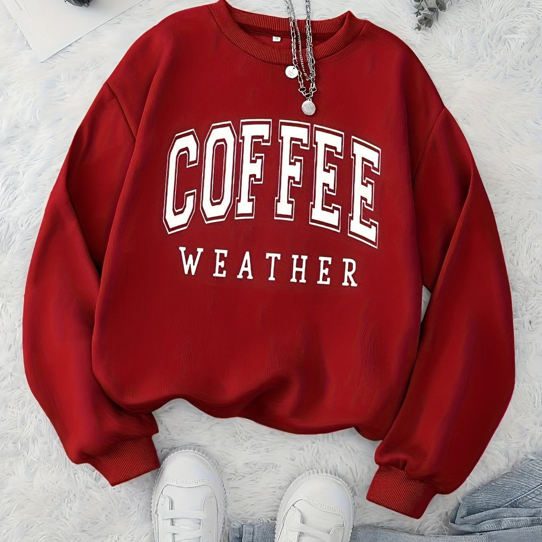 Women’s Pullover Sweatshirt – Relaxed Fit – Cotton Blend – Crew Neck – Graphic Print