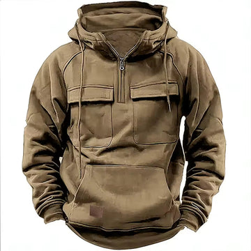 Men’s Hooded Jacket – Relaxed Fit – Leather Look – Half Zip – Flap Pockets – Casual