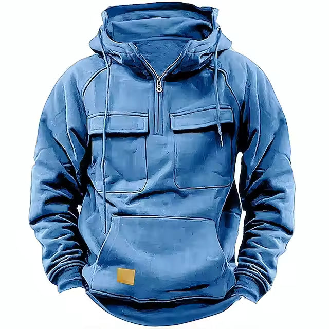 Men’s Hooded Jacket – Relaxed Fit – Leather Look – Half Zip – Flap Pockets – Casual