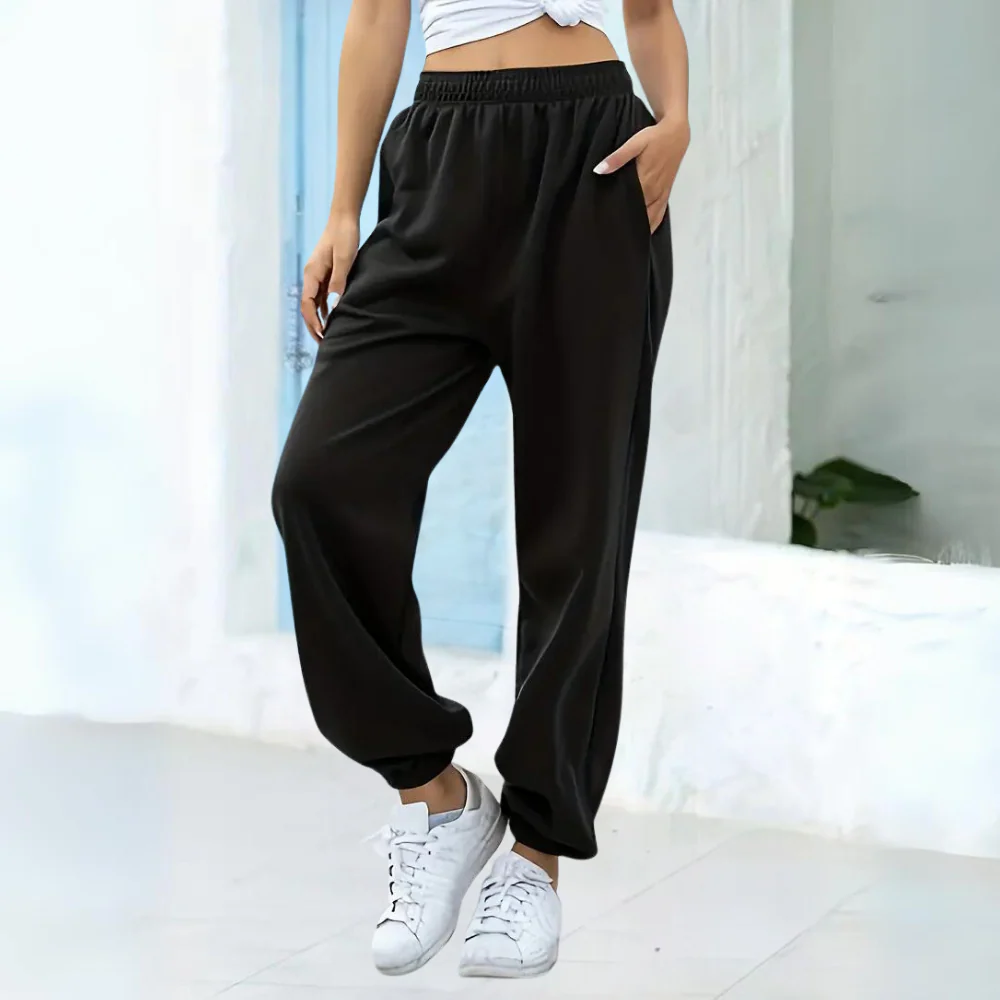 Women’s Jogging Pants – Relaxed Fit – Cotton Blend – Cuffed Ankles – Elastic Waistband – Pockets