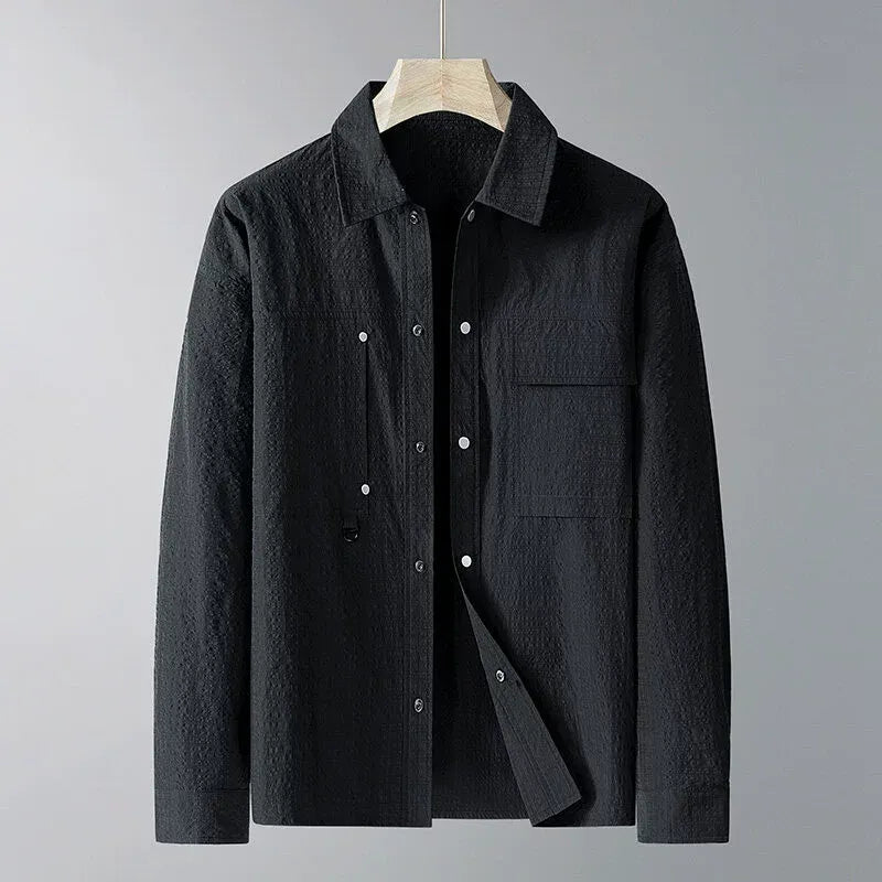 Men’s Jacket – Loose Fit – Textured Fabric – Pointed Lapel – Chest Pockets – D-Ring