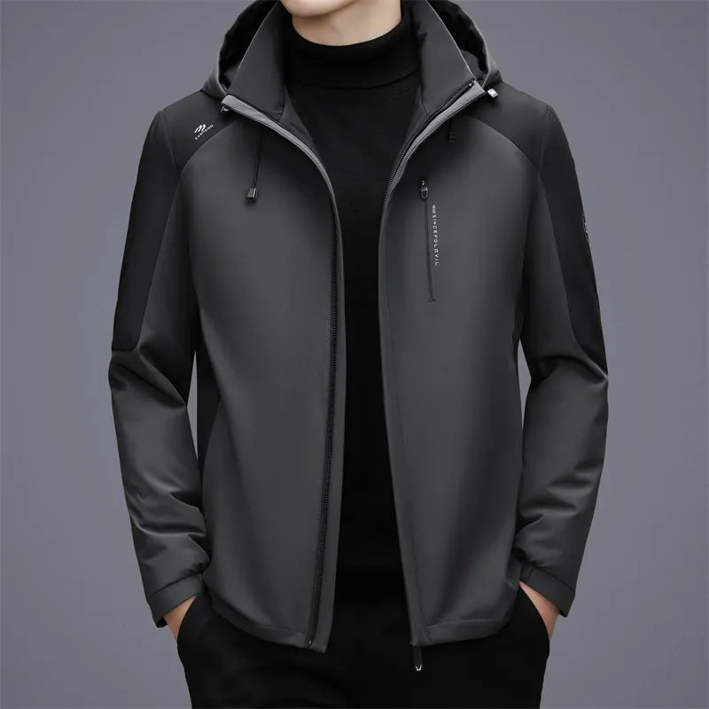 Men’s Hooded Jacket – Wind-Resistant – Straight Fit – Zippered Pockets – Drawstring Hood