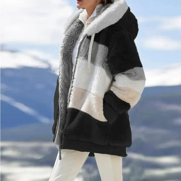 Women’s Fleece Jacket – Oversized Fit – Plush Teddy Texture – Hooded Zip Front