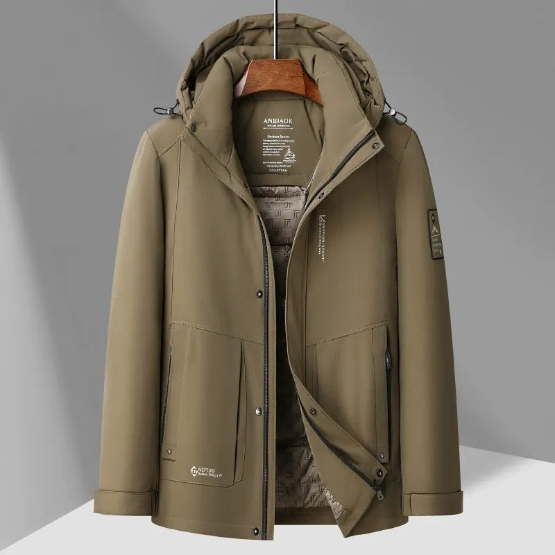 Men’s Down Jacket – Regular Fit – Quilted Lining – Adjustable Hood – Zip & Snap Closure