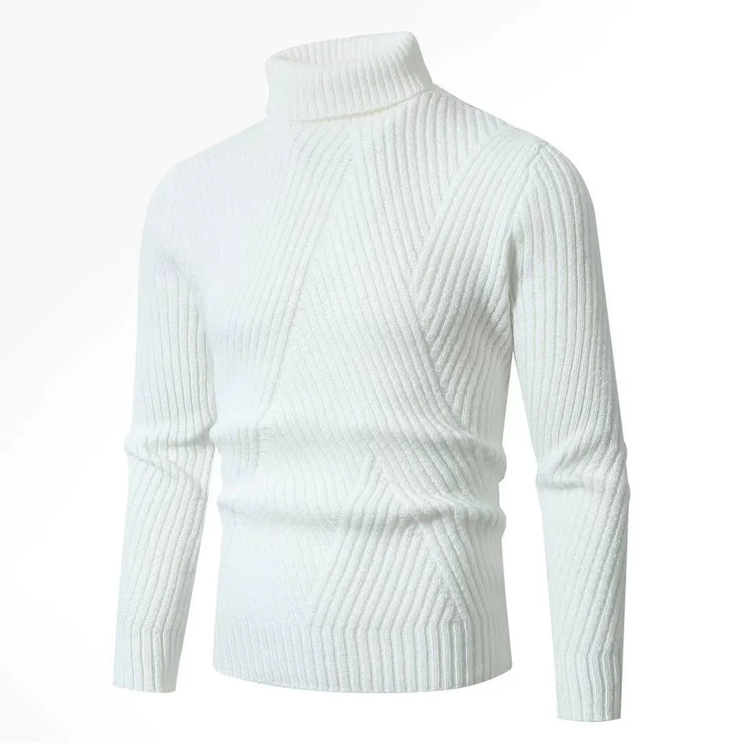 Men’s Turtleneck Sweater – Slim Fit – Ribbed Wool Knit – Long Sleeve Pullover