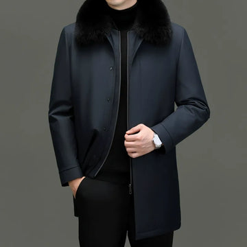 Men’s Down Jacket – Mid-Length Fit – Detachable Faux Fur Collar – Water-Resistant