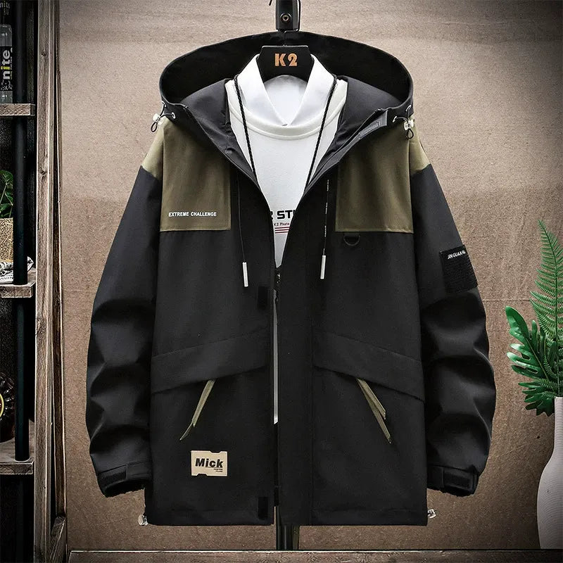 Men’s Utility Jacket – Loose Fit – Adjustable Hood – Multi Pocket – Snap Front Closure