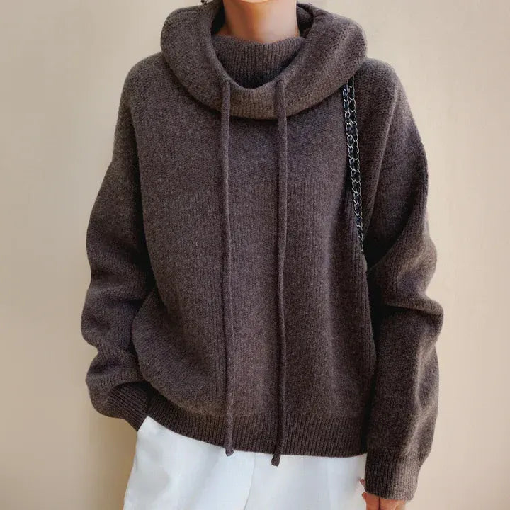 Women’s Knitted Sweatshirt – Oversized Relaxed Fit – Soft Plush Knit – Cowl Neck